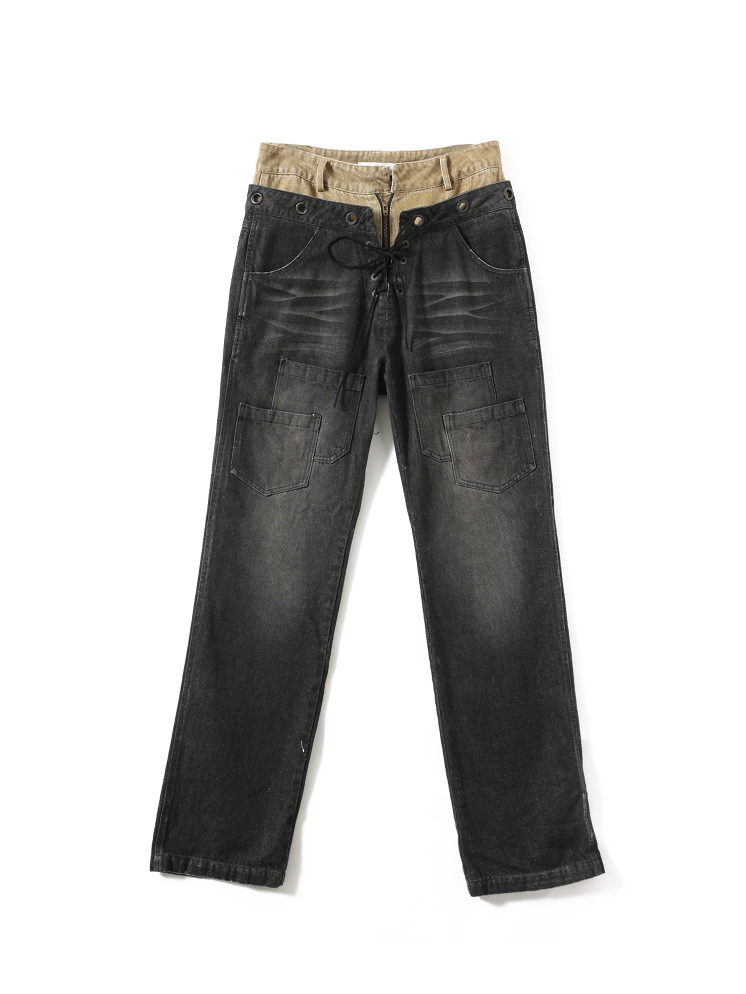 ERROR CODE ROBOT Washed Double-Waist Straight-Leg Jeans