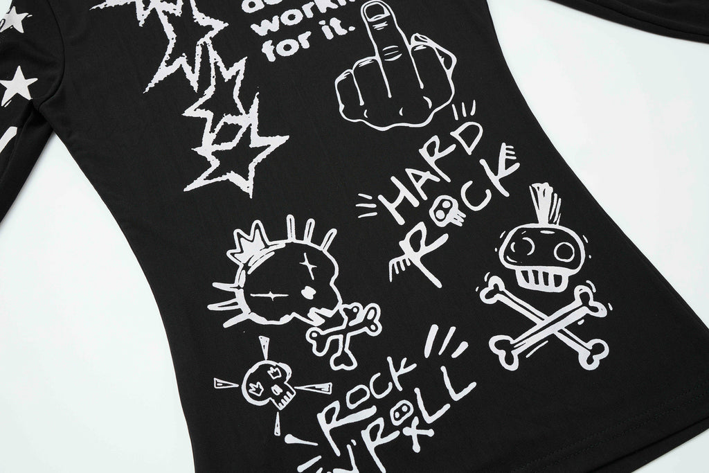 CLP Full-Print Graffiti Mesh Long-Sleeve Tee