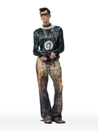 CYCYCY Feather Full-Print Slim Flared Jeans