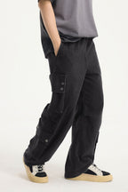 BONELESS Distressed Multi-Pocket Drawstring Cargo Jeans