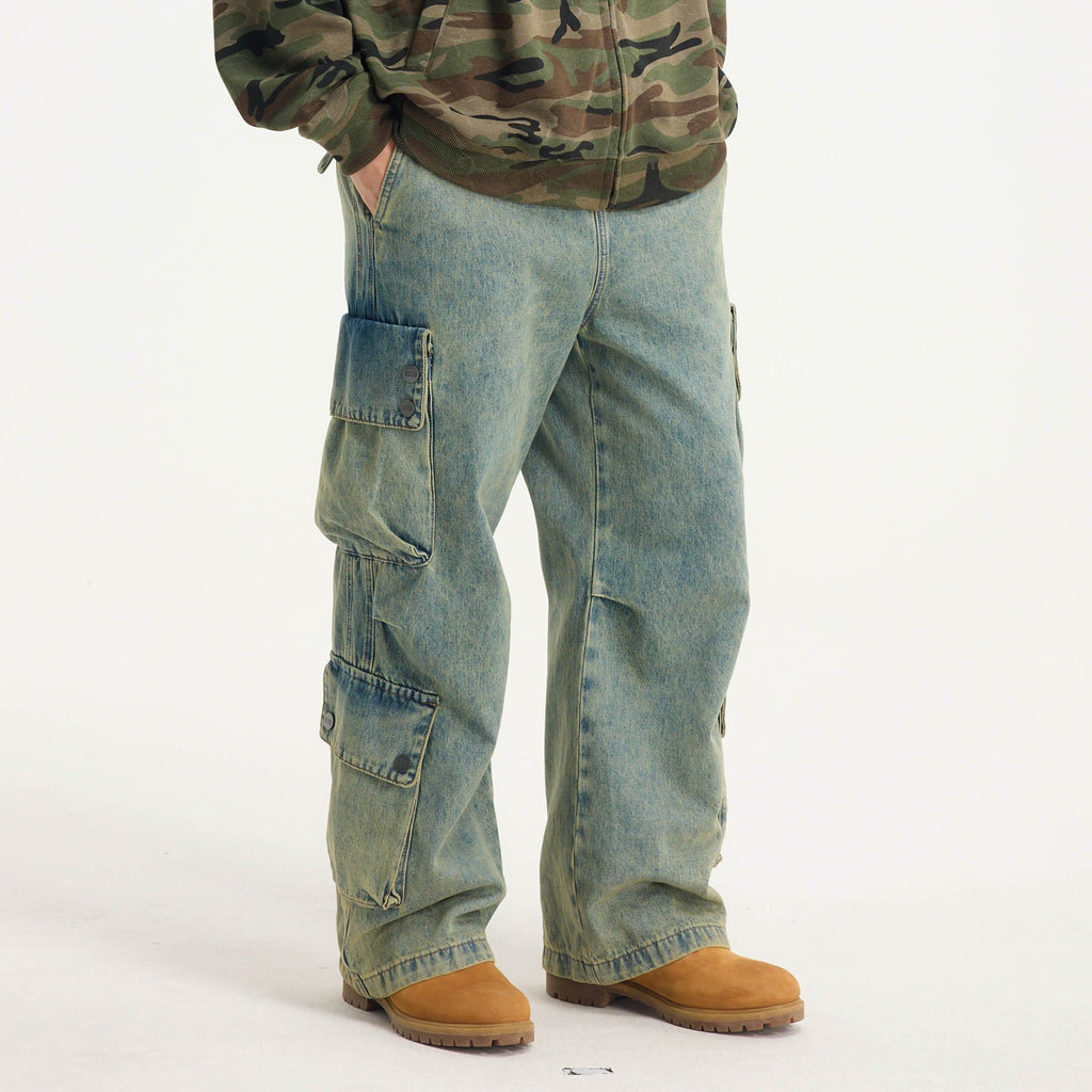 BONELESS Distressed Multi-Pocket Drawstring Cargo Jeans
