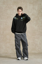BONELESS Floral Embroidered Fleece-Lined Hoodie