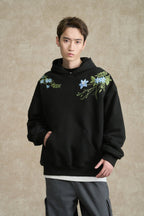 BONELESS Floral Embroidered Fleece-Lined Hoodie