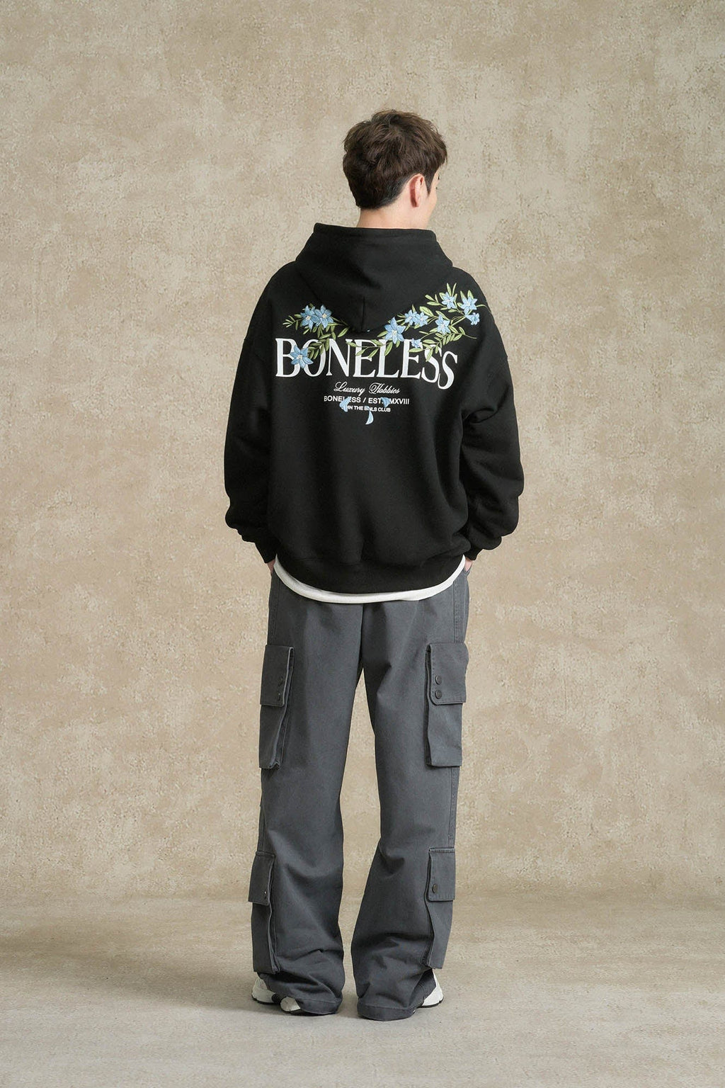 BONELESS Floral Embroidered Fleece-Lined Hoodie