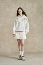 BONELESS Floral Embroidered Fleece-Lined Hoodie