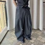 ESAIAS Retro Plaid Pleated Wide-Leg Pants