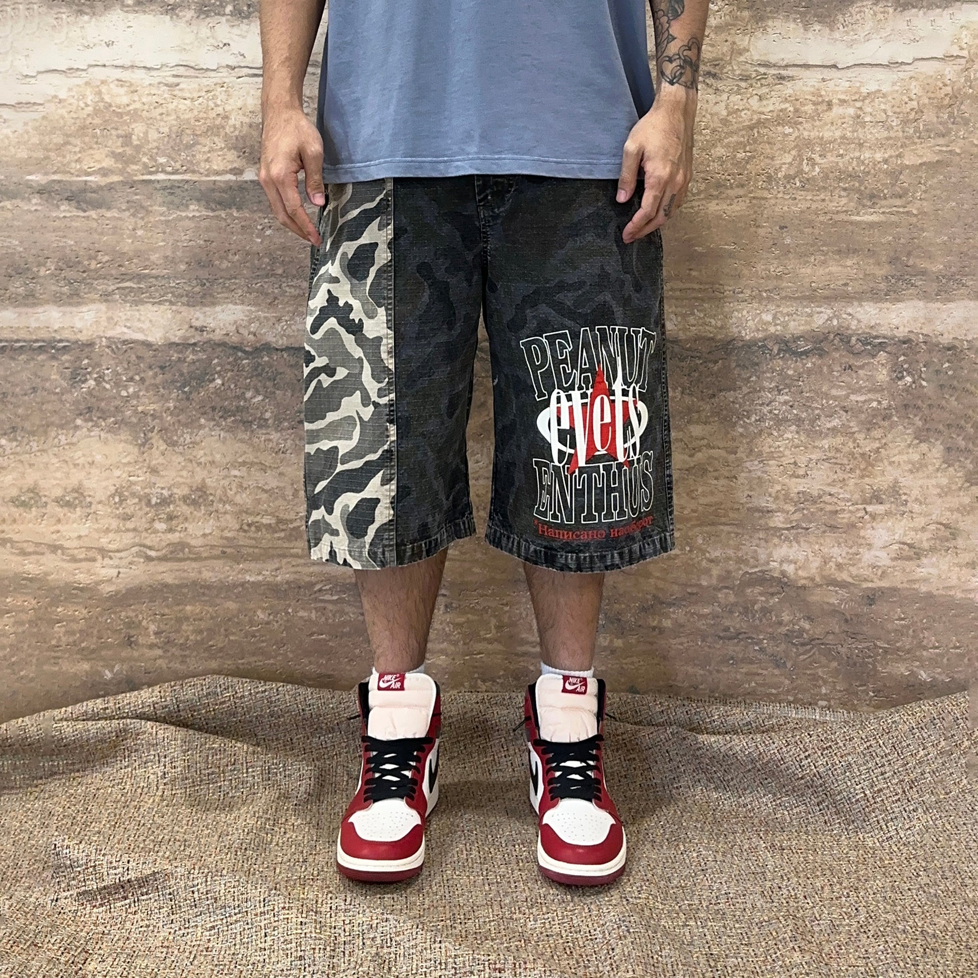 EVETS Washed Camo Panel Graphic Shorts