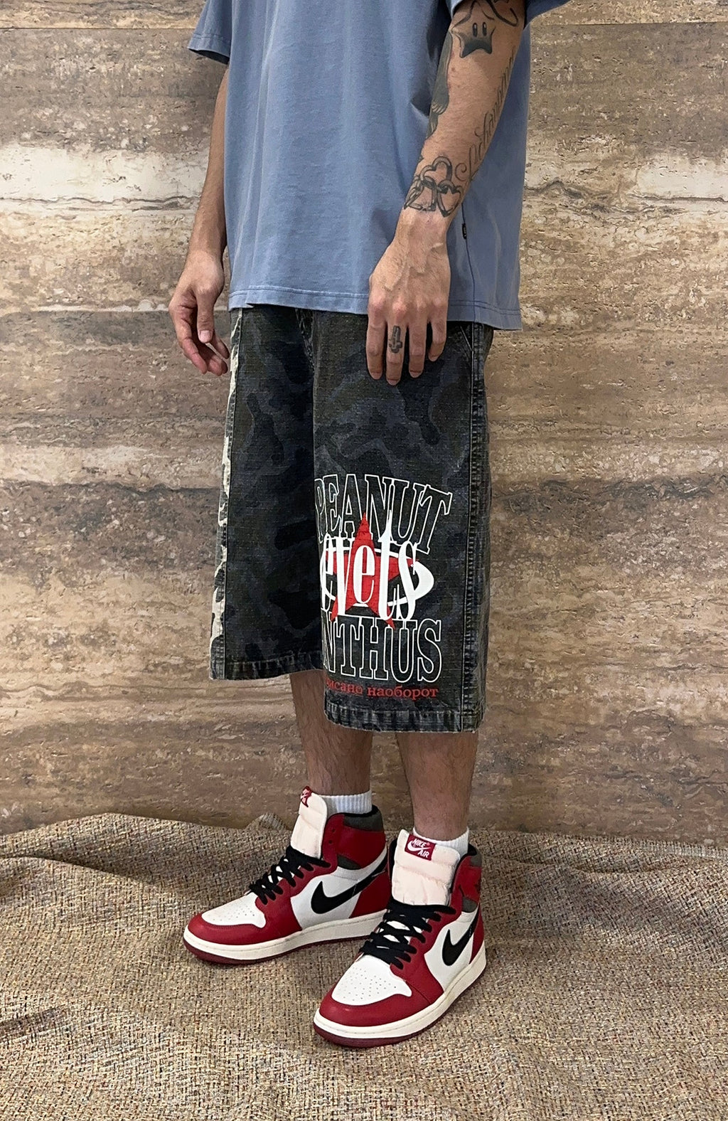 EVETS Washed Camo Panel Graphic Shorts