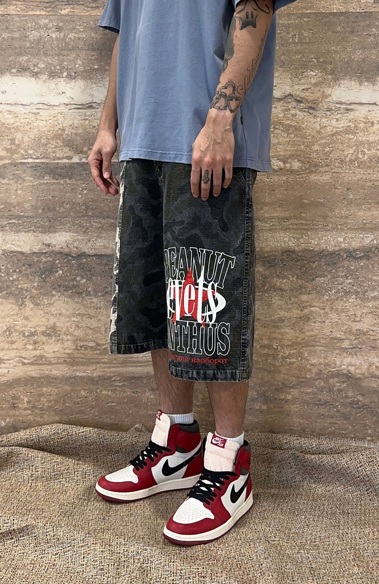 EVETS Washed Camo Panel Graphic Shorts