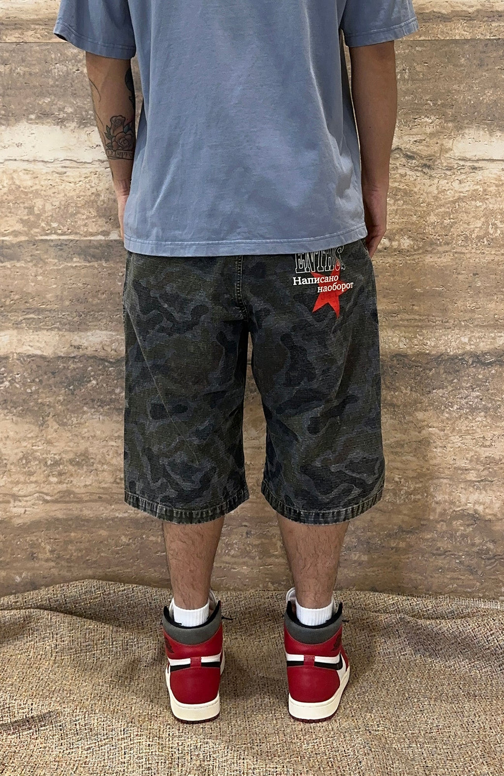 EVETS Washed Camo Panel Graphic Shorts