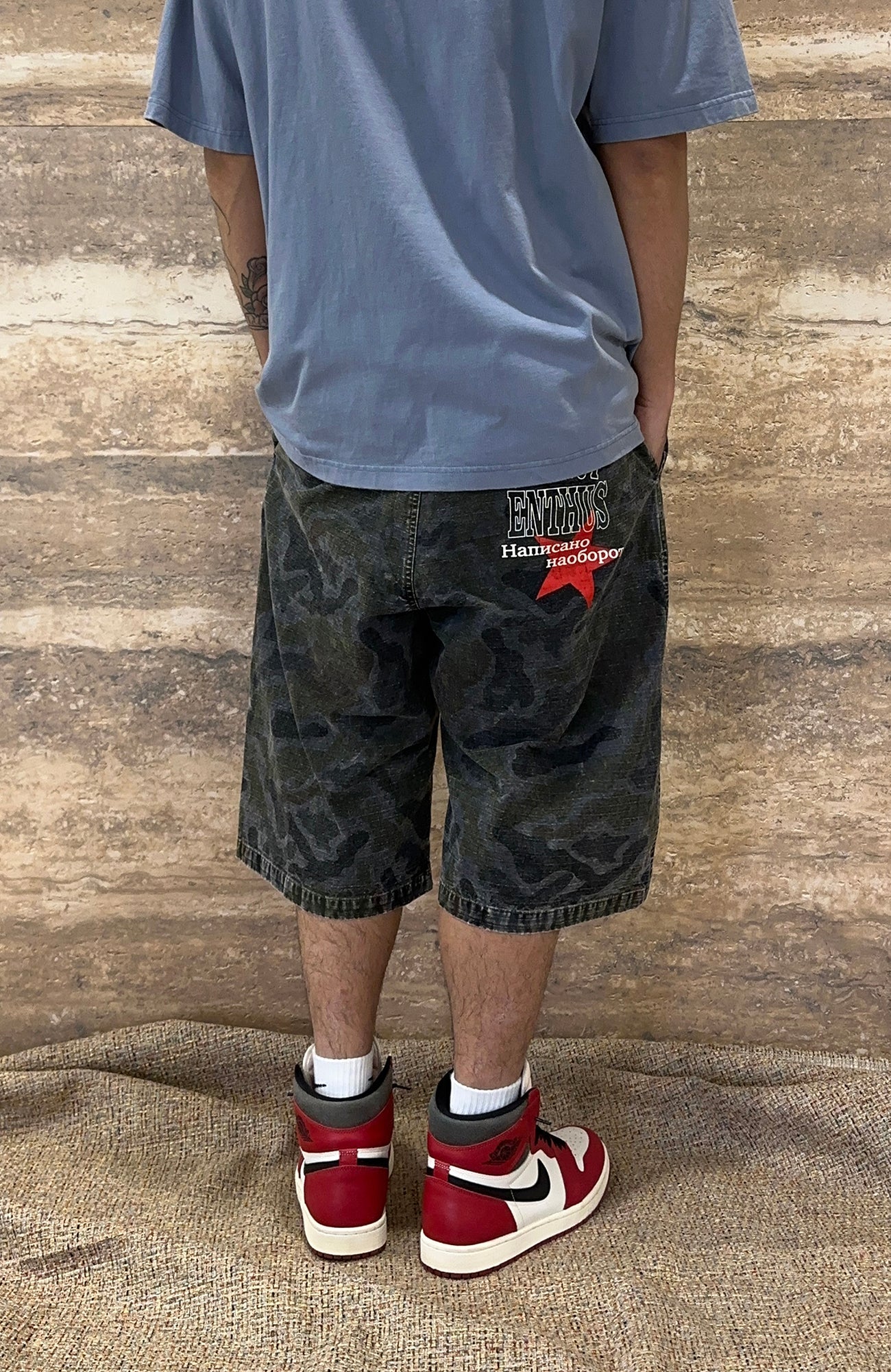 EVETS Washed Camo Panel Graphic Shorts