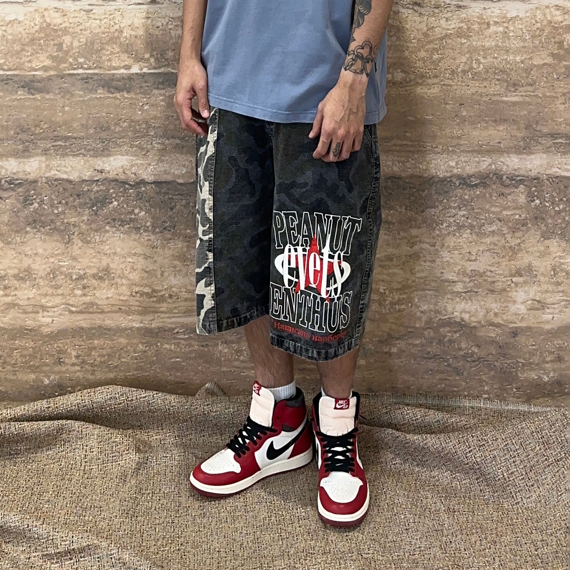 EVETS Washed Camo Panel Graphic Shorts