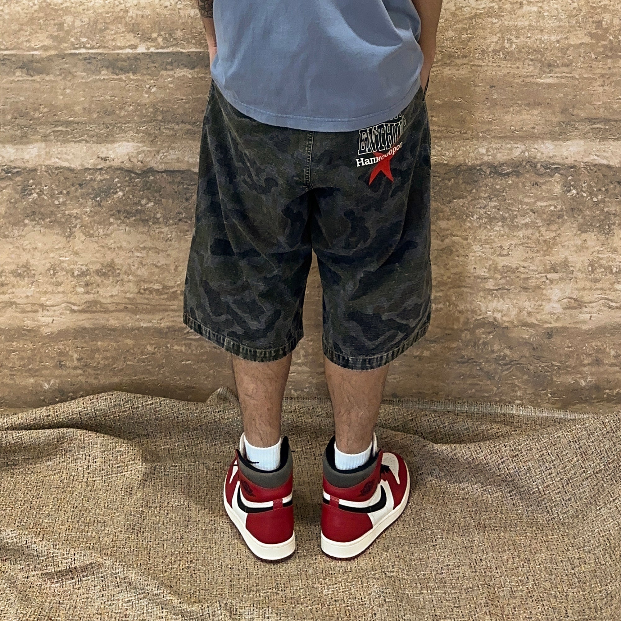 EVETS Washed Camo Panel Graphic Shorts