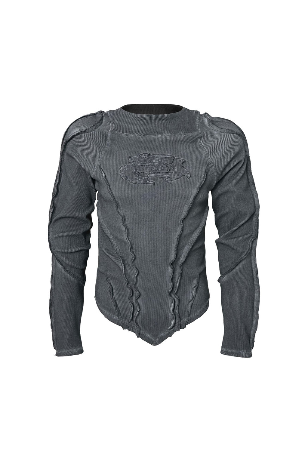 CLP Distressed Raw-Seam Paneled Long-Sleeve Tee