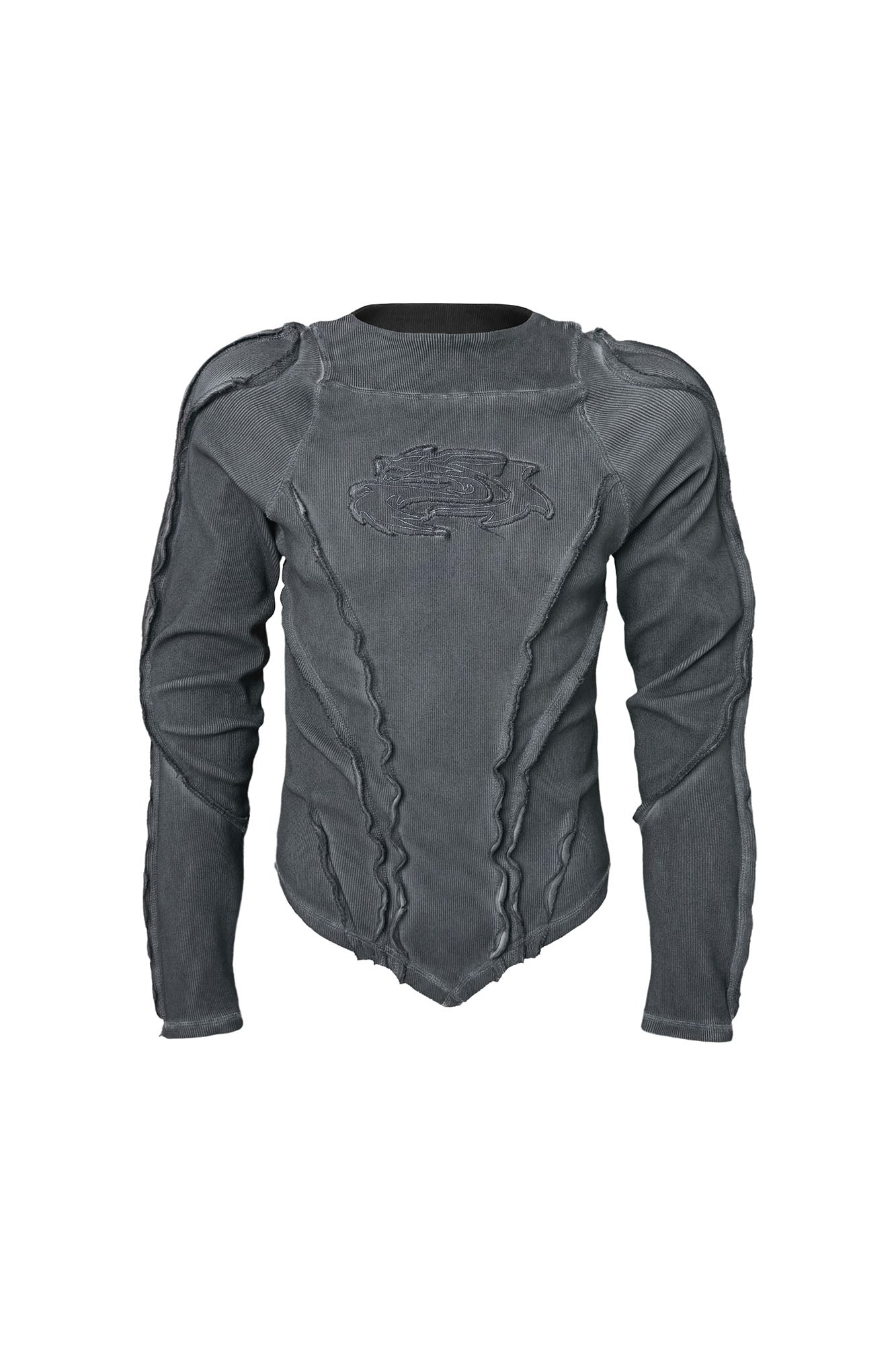 CLP Distressed Raw-Seam Paneled Long-Sleeve Tee
