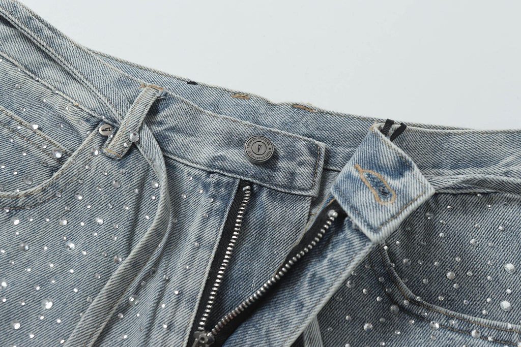 CLP Diamond Fringe Strap Belt Denim Shorts Blue