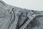CLP Diamond Fringe Strap Belt Denim Shorts Blue