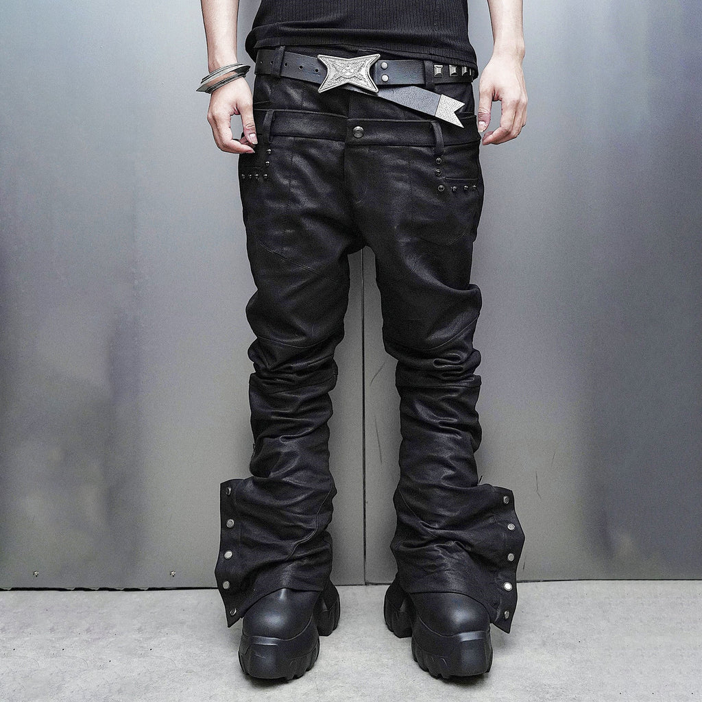 SSIN7 Double Waist Waxed Zip Flared Jeans