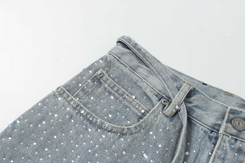 CLP Diamond Fringe Strap Belt Denim Shorts Blue