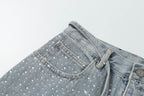 CLP Diamond Fringe Strap Belt Denim Shorts Blue
