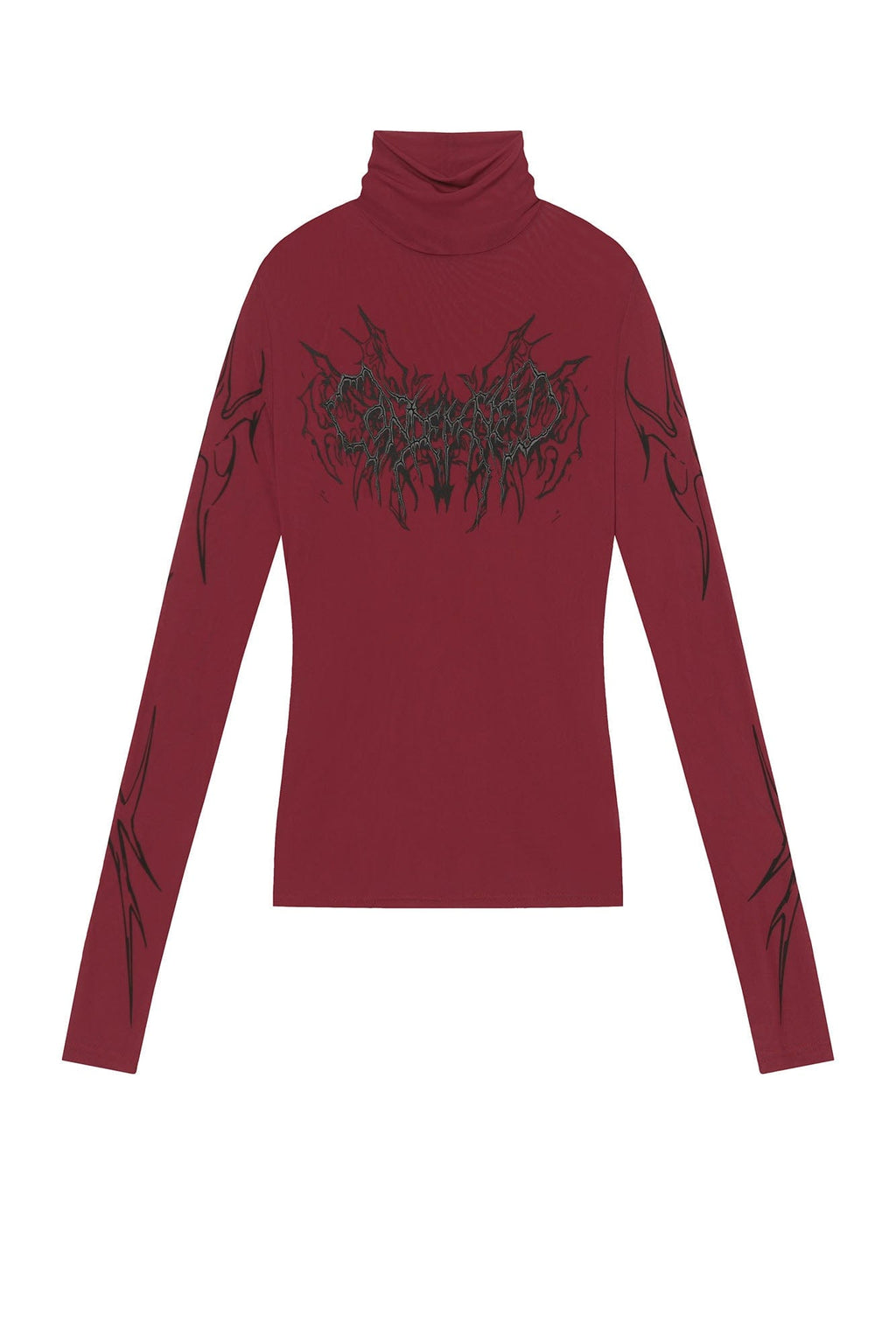 CLP Abstract Graphic Mesh Sheer Slim Turtleneck