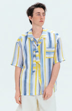WIID Color-Block Striped Cuban Half Shirt