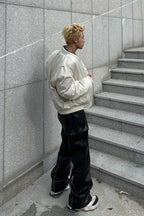 FORFEARTHAT Glossy Panel Zip Hem PU Cargo Pants