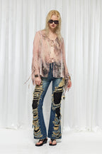 DND4DES×Faychui Grunge Heavy-Distressed Layered Flared Jeans
