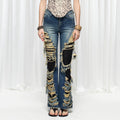 DND4DES×Faychui Grunge Heavy-Distressed Layered Flared Jeans