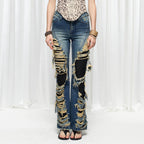 DND4DES×Faychui Grunge Heavy-Distressed Layered Flared Jeans