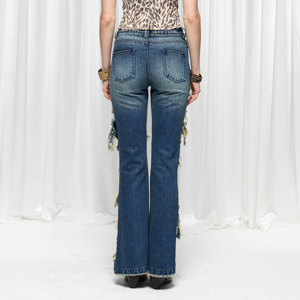 DND4DES×Faychui Grunge Heavy-Distressed Layered Flared Jeans