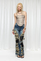 DND4DES×Faychui Grunge Heavy-Distressed Layered Flared Jeans