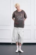 FACEONLAB Punk Graffiti Diamond Distressed T-Shirt