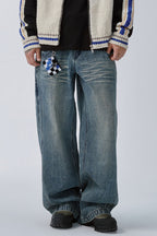F2CE Double Waistband Washed Wide-Leg Jeans