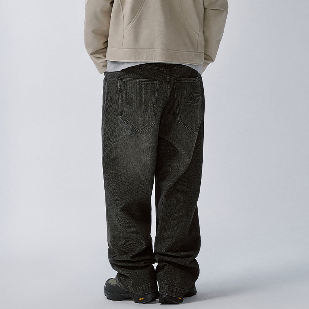 F2CE Retro Corduroy Logo Embroidery Straight-Leg Jeans