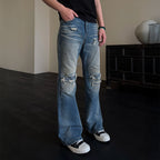 KREATE Double-Layer Distressed Straight-Leg Jeans