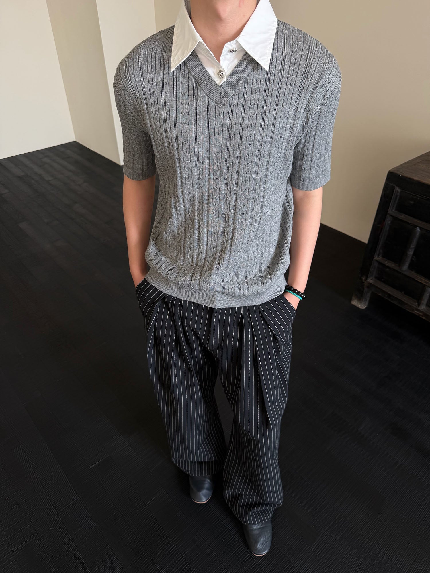 KREATE Faux Layered Cable-Knit Half Shirt