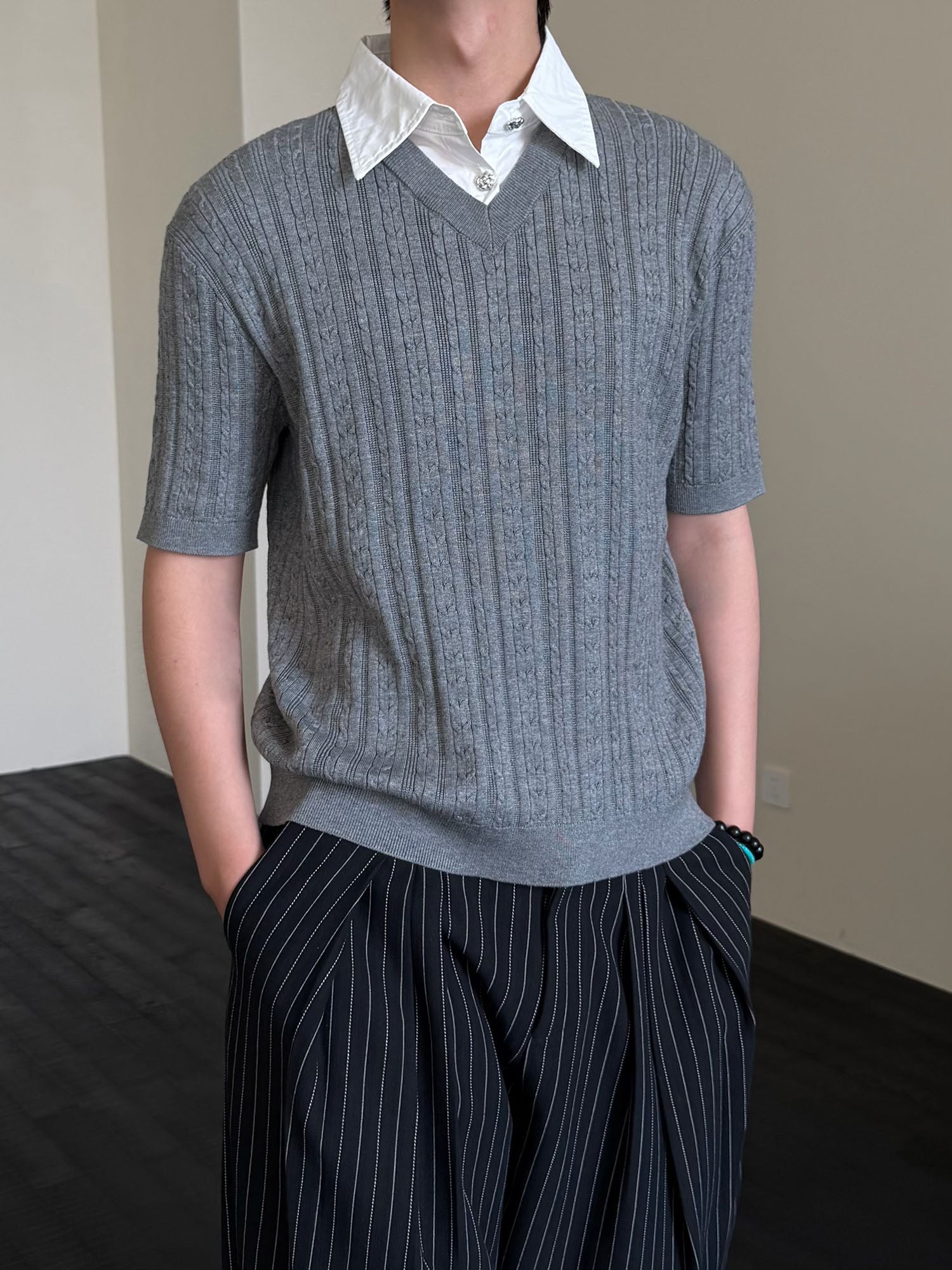 KREATE Faux Layered Cable-Knit Half Shirt