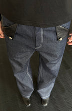 KREATE Raw PU-Paneled Flare Denim