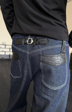 KREATE Raw PU-Paneled Flare Denim