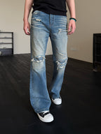 KREATE Double-Layer Distressed Straight-Leg Jeans