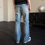 KREATE Double-Layer Distressed Straight-Leg Jeans