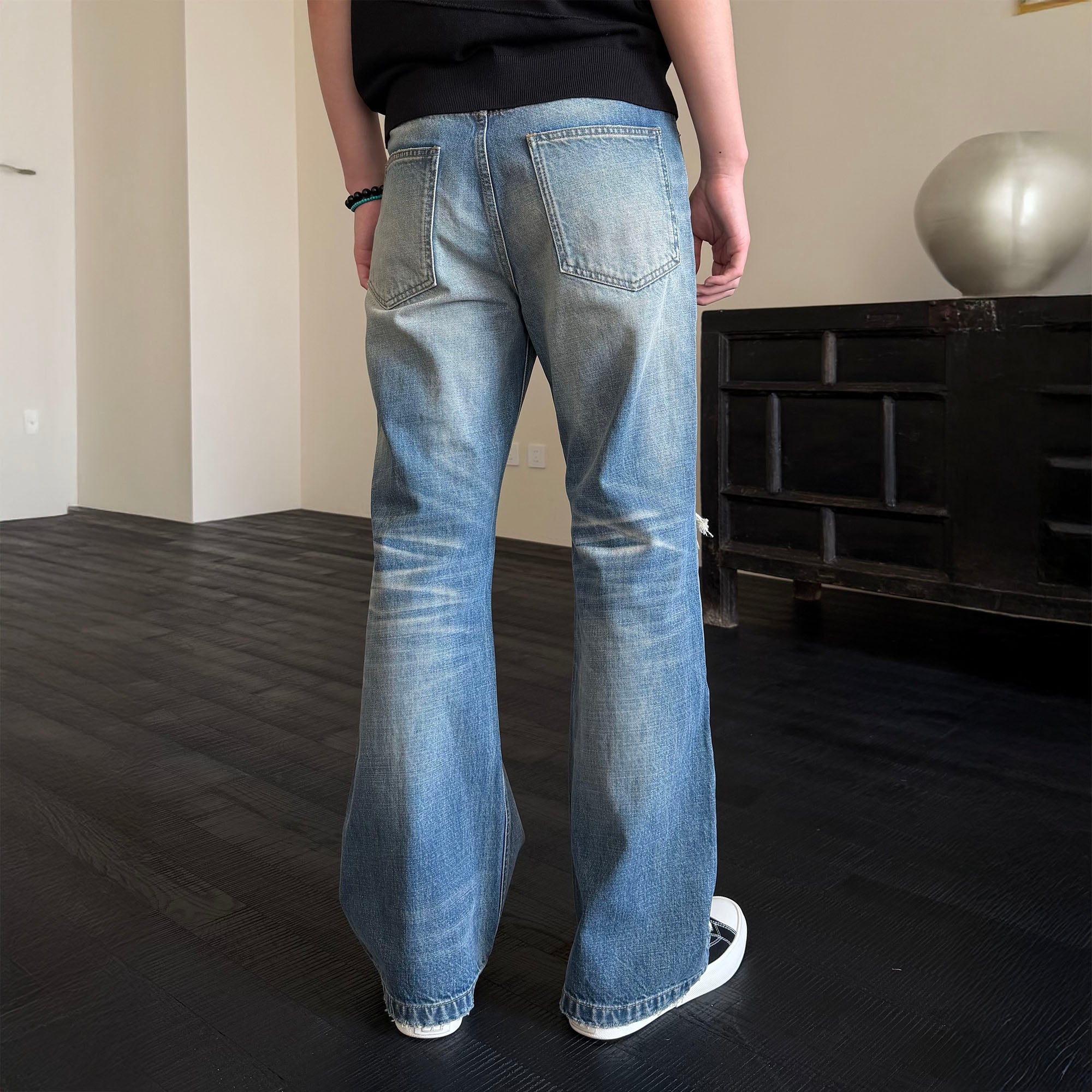 KREATE Double-Layer Distressed Straight-Leg Jeans