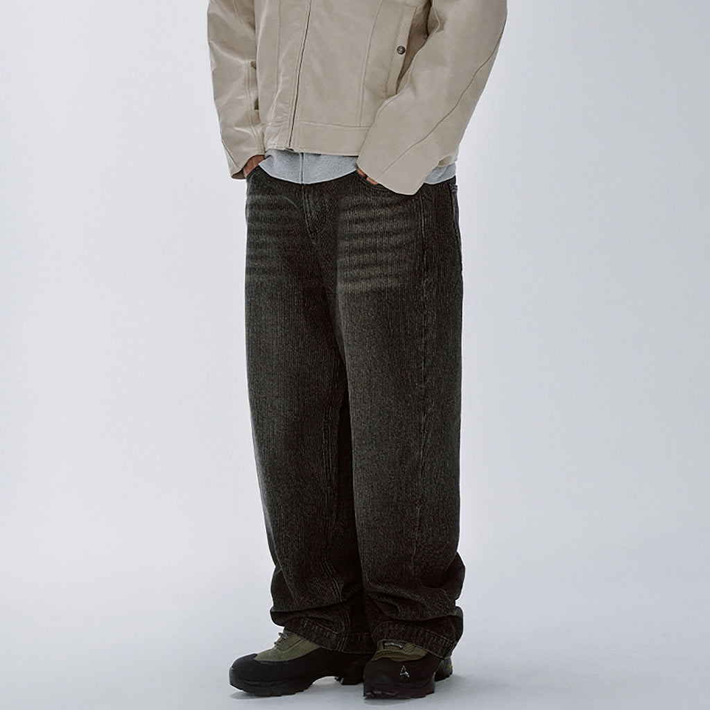 F2CE Retro Corduroy Logo Embroidery Straight-Leg Jeans