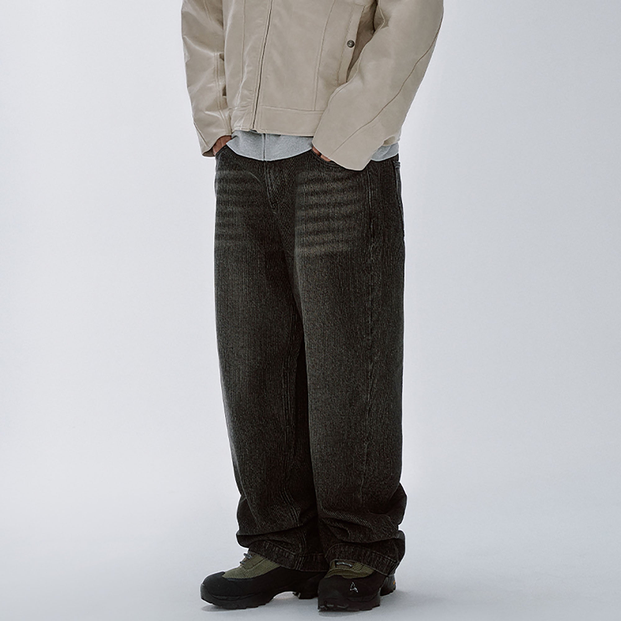 F2CE Retro Corduroy Logo Embroidery Straight-Leg Jeans