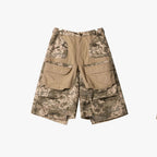 ERROR CODE ROBOT Washed Paneled Frayed-Hem Camo Cargo Shorts