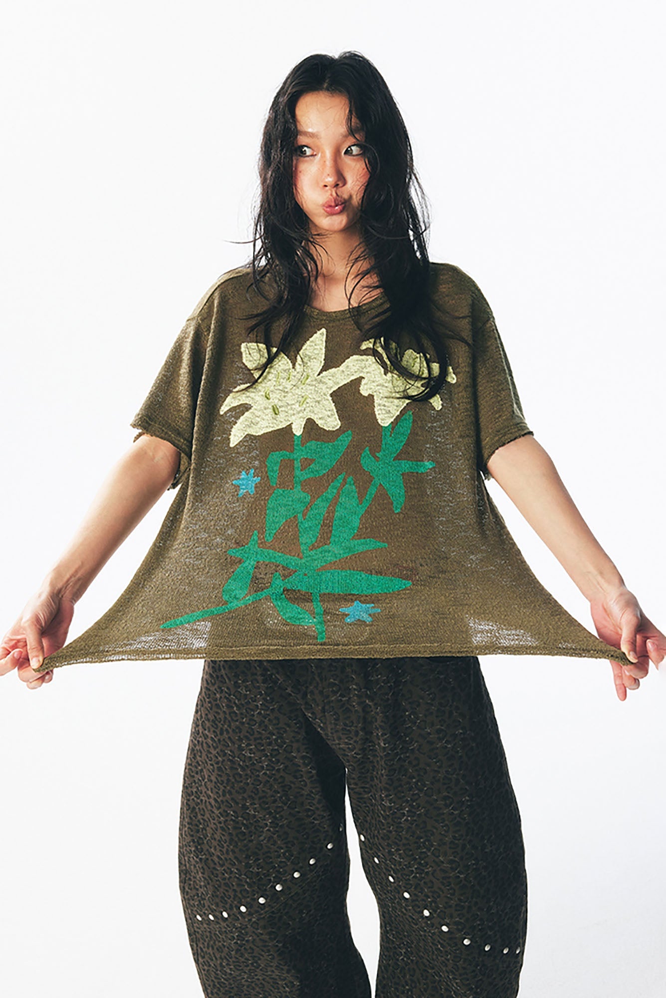 1997 POSTOFFICE Distressed Sheer Lily Flower Tee