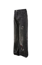 PASET Plaid Patch Distressed Back Buckle Jeans