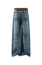 PASET Double Waist Camo Panel Distressed Jeans