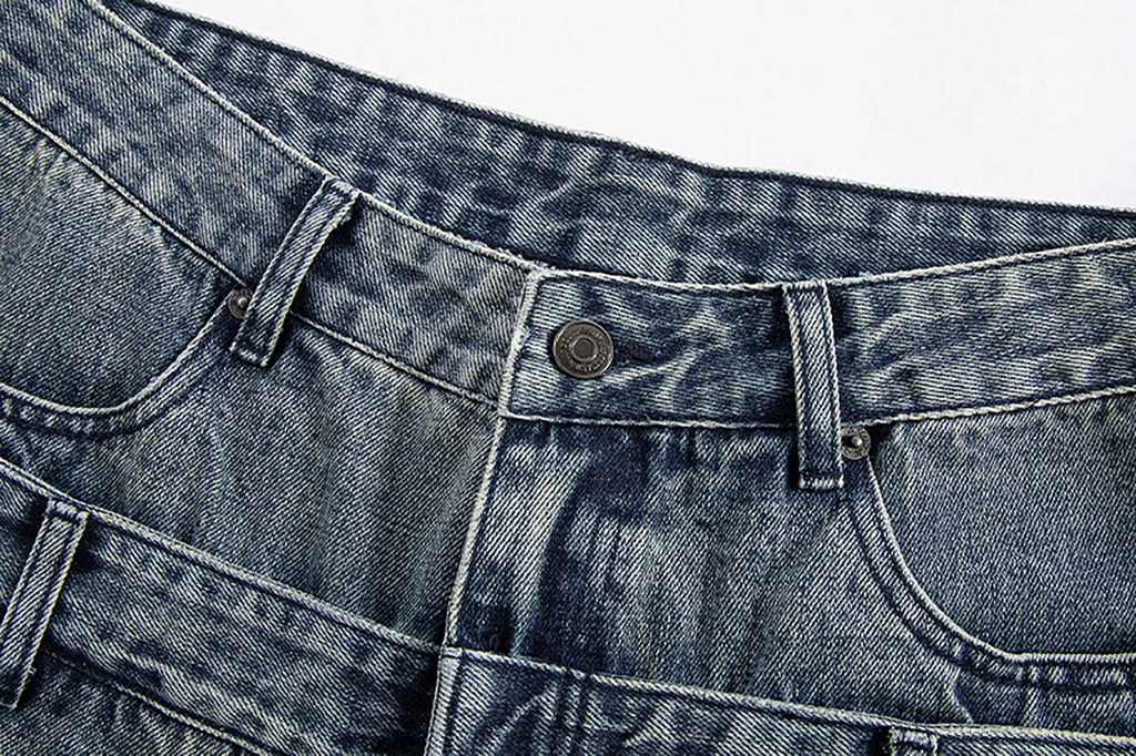 F2CE Double Waistband Washed Wide-Leg Jeans